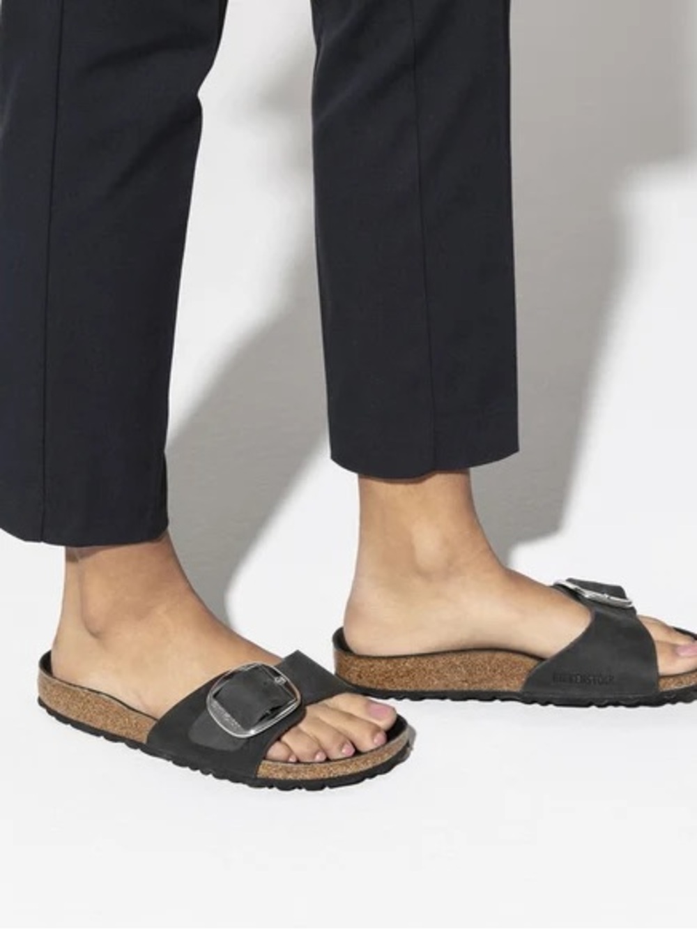 Birkenstock Black Madrid Single Strap Cork Footbed Sandals